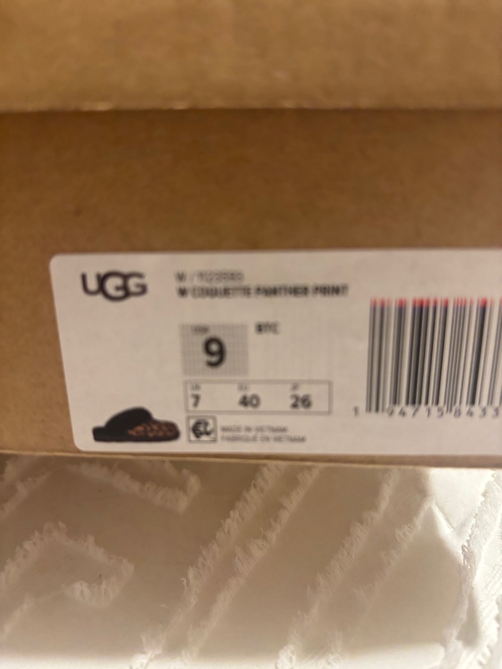 UGG Women Leopard Print Slippers with Black Plush Cuff - Picture 2 of 5